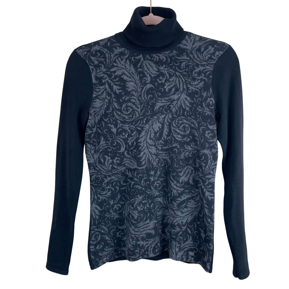 LAUREN Ralph Lauren Petite Black Baroque Print Turtleneck Sweater PXS